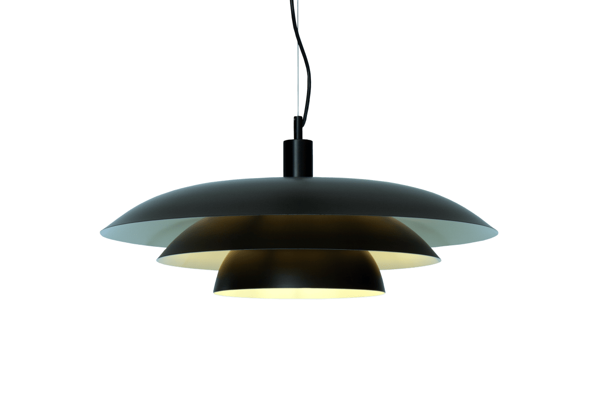 Epsilon Ø56 Sort loftslampe Fra Aneta Lighting - Epsilon leveres med dobbelt s&aelig;t dekorative ringe og knapper, v&aelig;lg mellem krom og mat messing afh&aelig;ngigt af hvad der passer bedst til dit hjem.