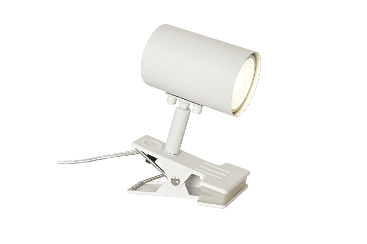 Hugin Hvid klemmelampe Fra Aneta Lighting - Den praktiske Hugin metalklemmelampe er nem at fastg&oslash;re til en hovedg&aelig;rde, hylde eller et skrivebord.