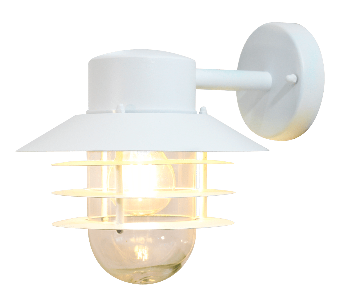 Ystad Hvid udendørslampe Fra Nordic Lighting - Ystad v&aelig;glampe er en klassisk og stilfuld udend&oslash;rslampe i rustfrit st&aring;l med klart glas.