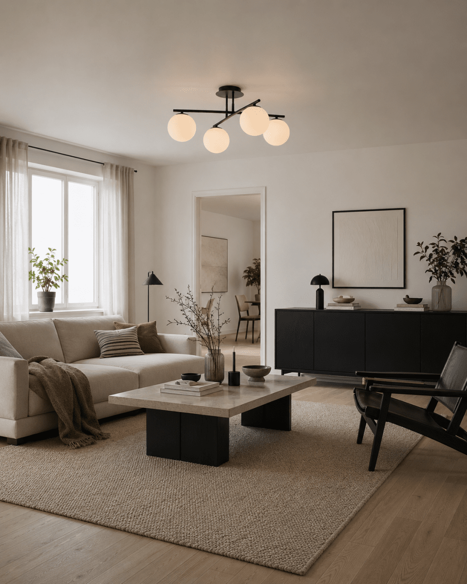 Globi 4 Ø65 Sort og hvid plafond Fra Nordic Lighting - Globi passer lige s&aring; godt i moderne hjem som i mere klassiske milj&oslash;er.