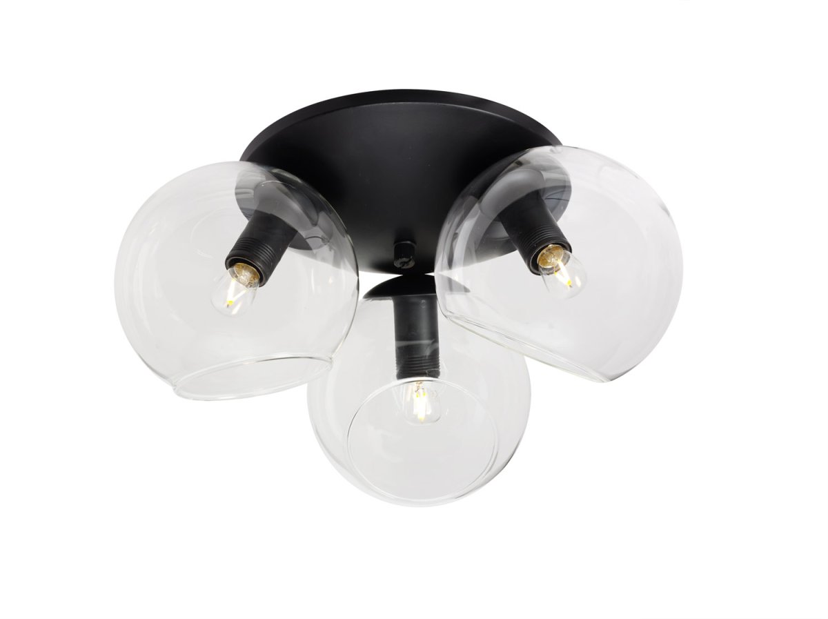 Capella Ø37 Sort plafond Fra Cottex - Capella loftlampe i sort metal med tre klare glaskugler giver et godt lys i rummet.