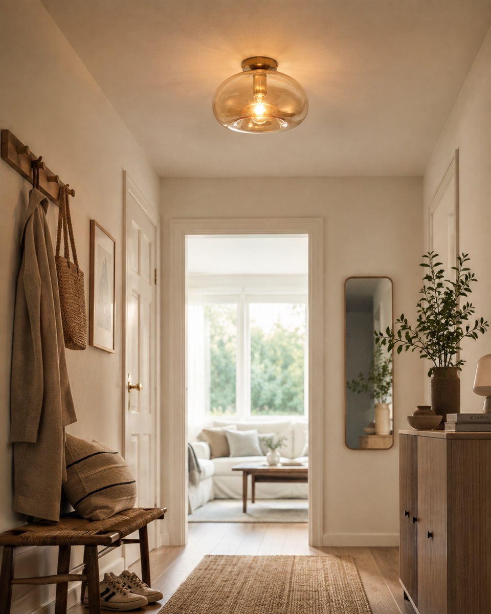 Munc Ø28 Rav plafond Fra Lampan - Munc er en elegant loftlampe, der kombinerer glas og metal i et bl&oslash;dt og stilfuldt design.
