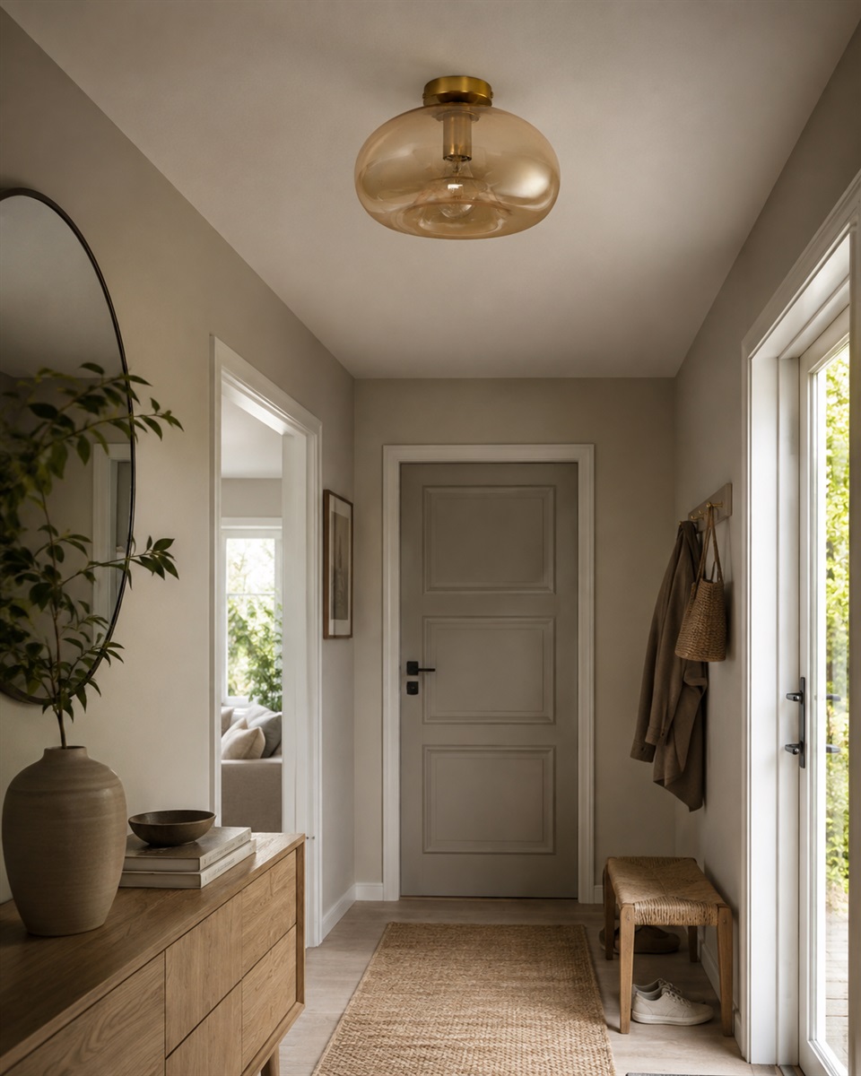 Munc Ø28 Rav plafond Fra Lampan - Munc er en elegant loftlampe, der kombinerer glas og metal i et bl&oslash;dt og stilfuldt design.