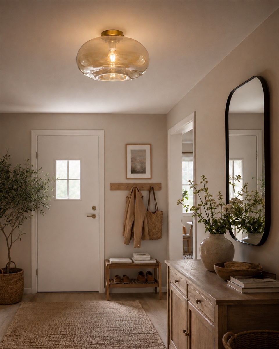 Munc Ø40 Rav plafond Fra Lampan - Munc er en elegant loftlampe, der kombinerer glas og metal i et bl&oslash;dt og stilfuldt design.