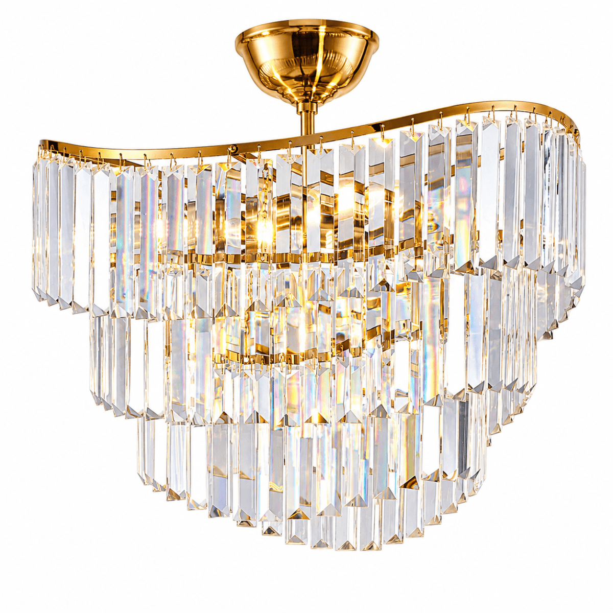 Ascot Ø46 Messing/transparent krystal Fra Lampan - Takket v&aelig;re loftets lave h&oslash;jde er Ascot ideel til rum med lavt til loftet, hvor den fungerer som et dekorativt blikfang og samtidig spreder et atmosf&aelig;risk og indbydende lys.