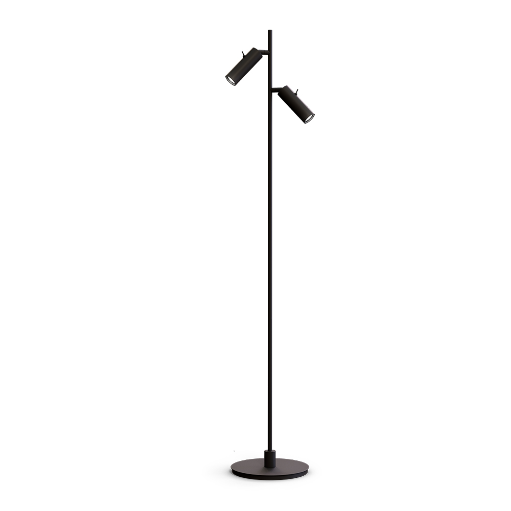 Pipeline 2 Mat sort gulvlampe Fra Herstal - Med en h&oslash;jde p&aring; 132,6 cm og en bunddiameter p&aring; 20 cm giver Pipeline et stabilt og stilrent n&aelig;rv&aelig;r, der passer til b&aring;de stuer, sovev&aelig;relser og hjemmekontorer.