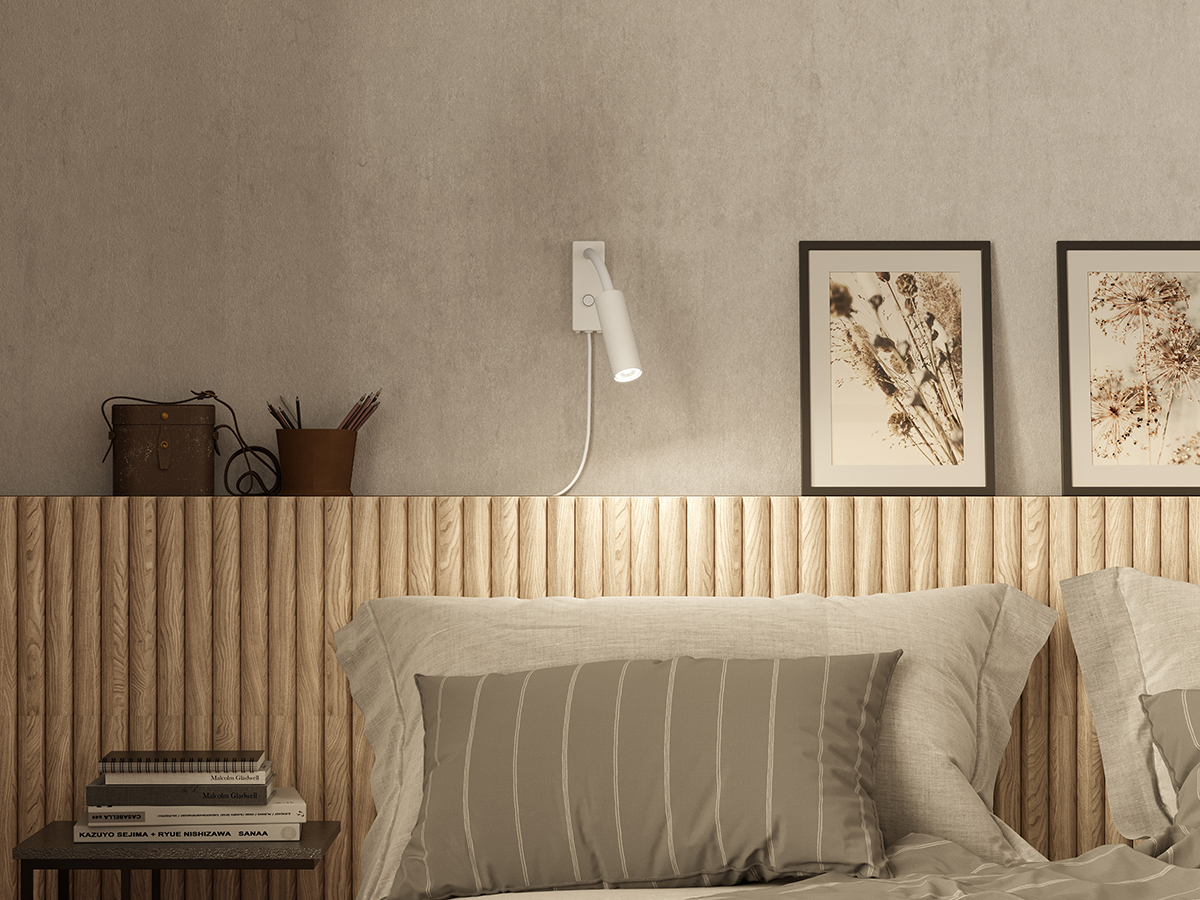 Pipeline Flex Mat hvid læselampe Fra Herstal - Med en h&oslash;jde p&aring; kun 12,5 cm, en bredde p&aring; 4,5 cm og bygget 22,4 cm fra v&aelig;ggen leverer denne elegante lampe perfekt rettet lys til l&oslash;sning eller til at skabe en hyggelig atmosf&aelig;re.