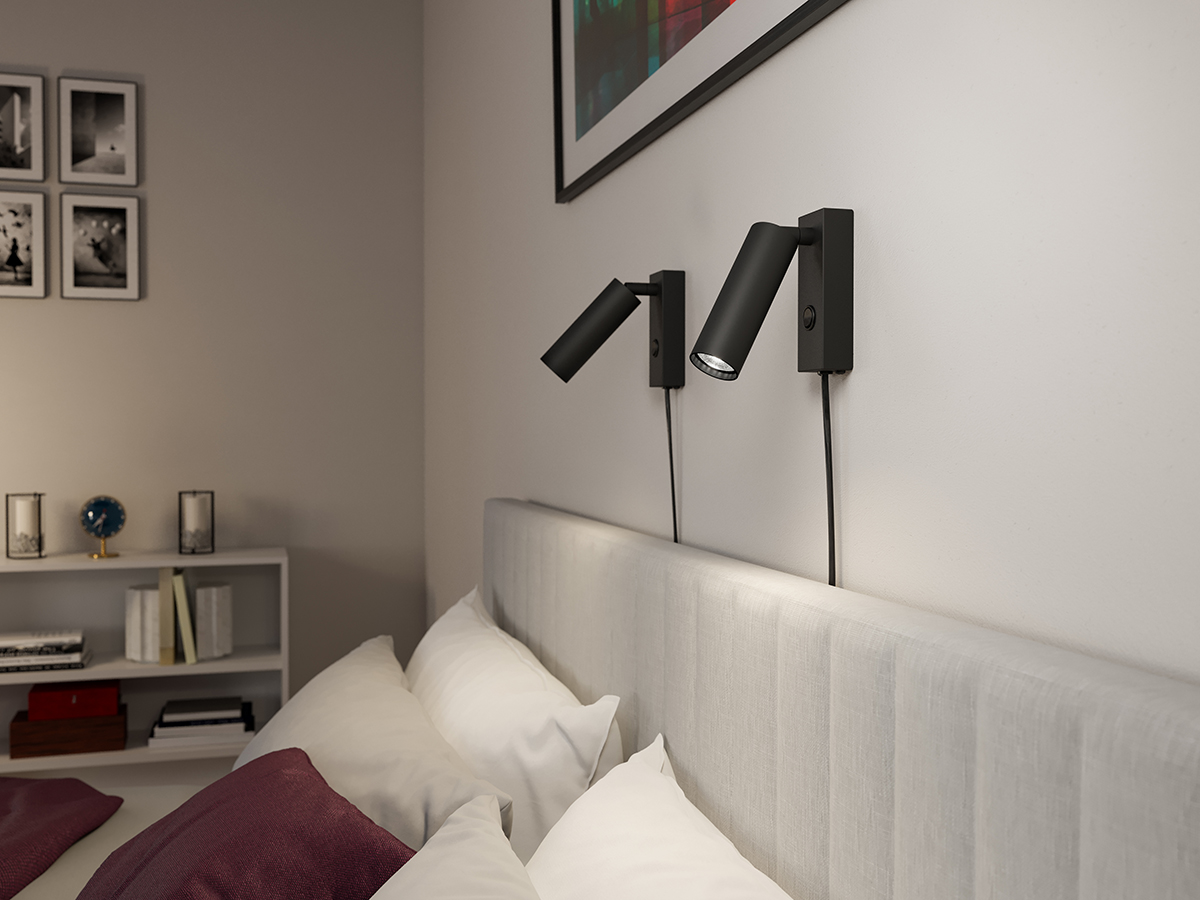 Pipeline Mat sort læselampe Fra Herstal - Med en højde på kun 12,5 cm og et fremspring på 15,6 cm fra væggen giver denne elegante lampe den perfekte retningsbelysning til løsning eller til at skabe en hyggelig atmosfære.