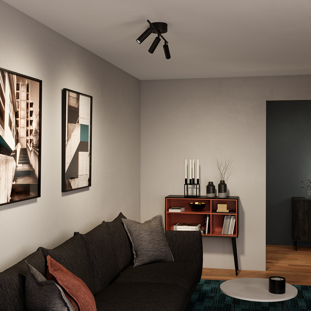 Pipeline 3 Mat sort spotlight Fra Herstal - Lyssystemet er dæmpbart, hvilket giver dig kontrol over atmosfæren, uanset om du skaber et hyggeligt og afslappet miljø; eller en lys, energigivende arbejdsplads.