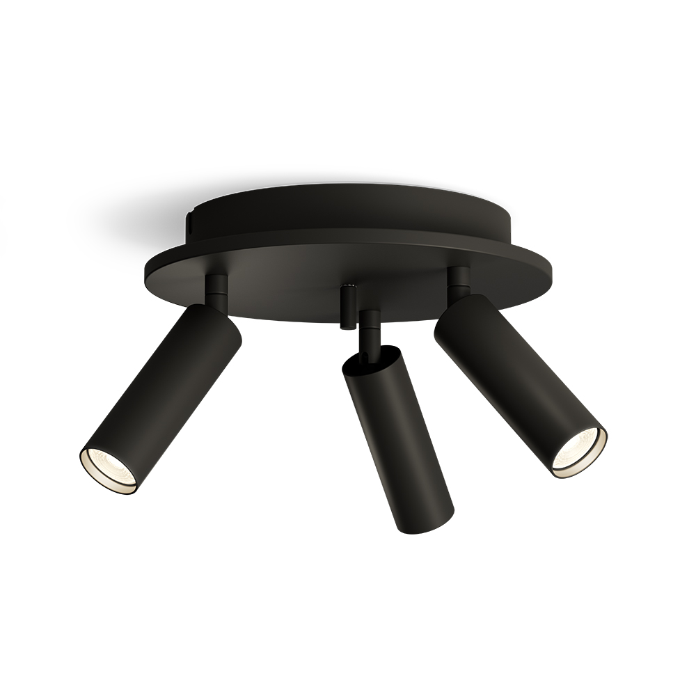 Pipeline 3 Mat sort spotlight Fra Herstal - Rørledningsrund med 3 spotlights kombinerer minimalistisk design med høj funktionalitet og skaber den perfekte belysningsløsning til moderne interiør.