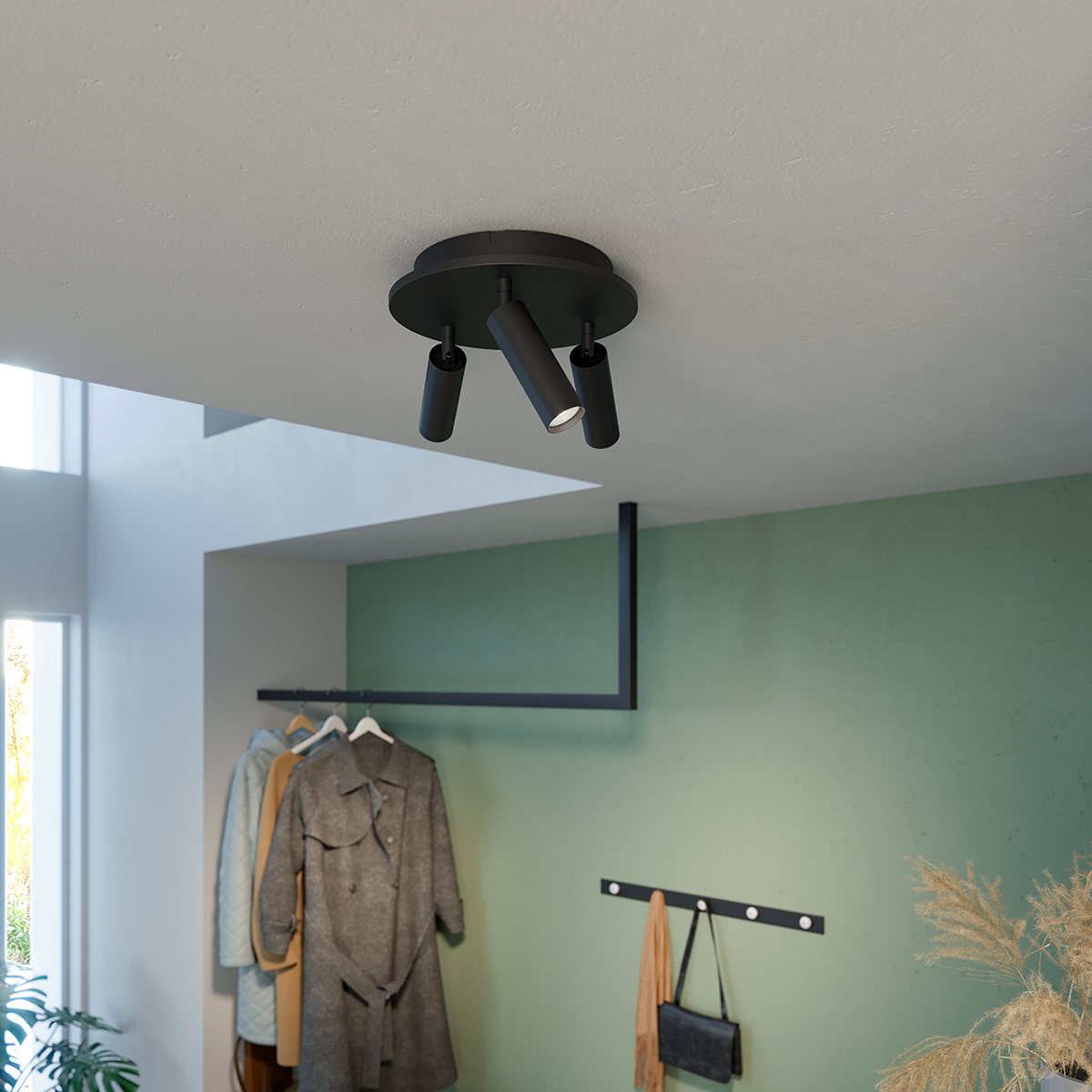 Pipeline 3 Mat sort spotlight Fra Herstal - Rørledningsrund med 3 spotlights kombinerer minimalistisk design med høj funktionalitet og skaber den perfekte belysningsløsning til moderne interiør.