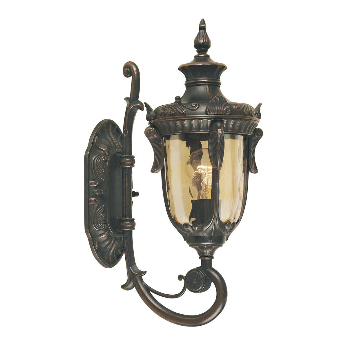 Philadelphia Antik bronze udendørslampe Fra Elstead Lighting - Lampen har smukt champagnefarvet blæst glas, der giver et varmt og blødt lys.