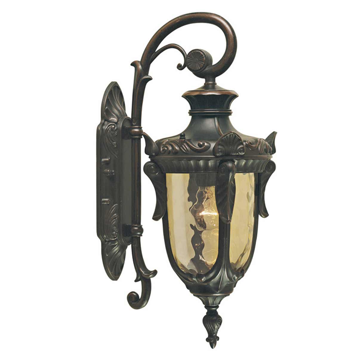 Philadelphia Antik bronze udendørslampe Fra Elstead Lighting - Lampen har smukt champagnefarvet blæst glas, der giver et varmt og blødt lys.