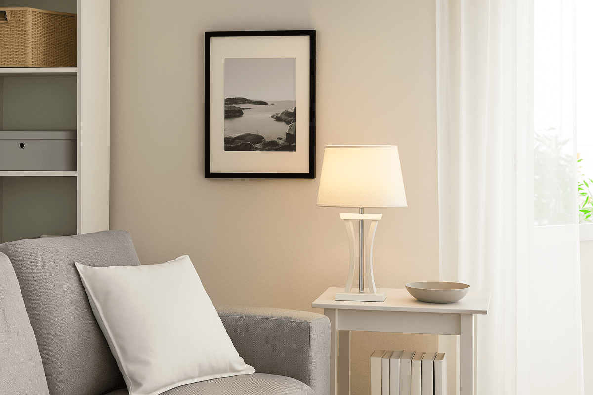 Pilastro 48cm Hvid bordlampe Fra Lampan - Med sin elegante hvide, ovale lampesk&aelig;rm lavet af tekstil og unikke metalbase giver den et stilfuldt indtryk, uanset om du placerer den i stuen, sovev&aelig;relset eller p&aring; altanen.