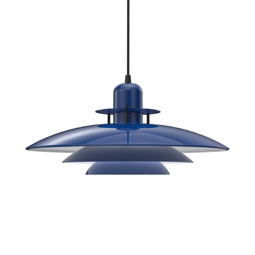 Primus I Ø43 Blå loftslampe Fra Belid - Det ikoniske design stammer fra 1980'erne og er kendetegnet ved sine karakteristiske sk&aelig;rme, der giver et behageligt og bl&aelig;ndfrit lys.