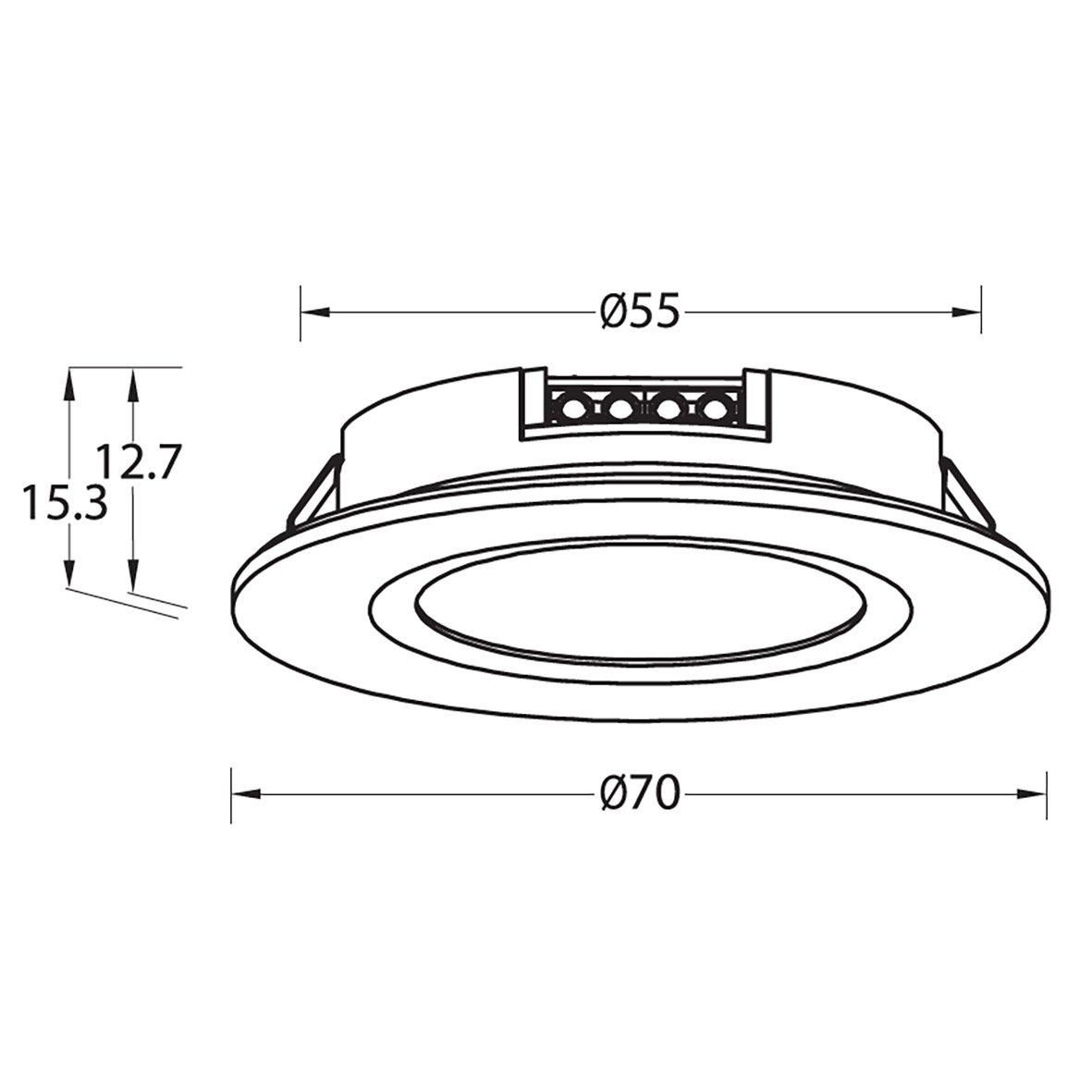 Q-36 Downlight 3000K Aluminium Fra Designlight - Med en hulst&oslash;rrelse p&aring; 55 mm, en monteringsdybde p&aring; 13 mm og en diameter p&aring; 70 mm er den velegnet til udskiftning af de fleste lignende armaturer.