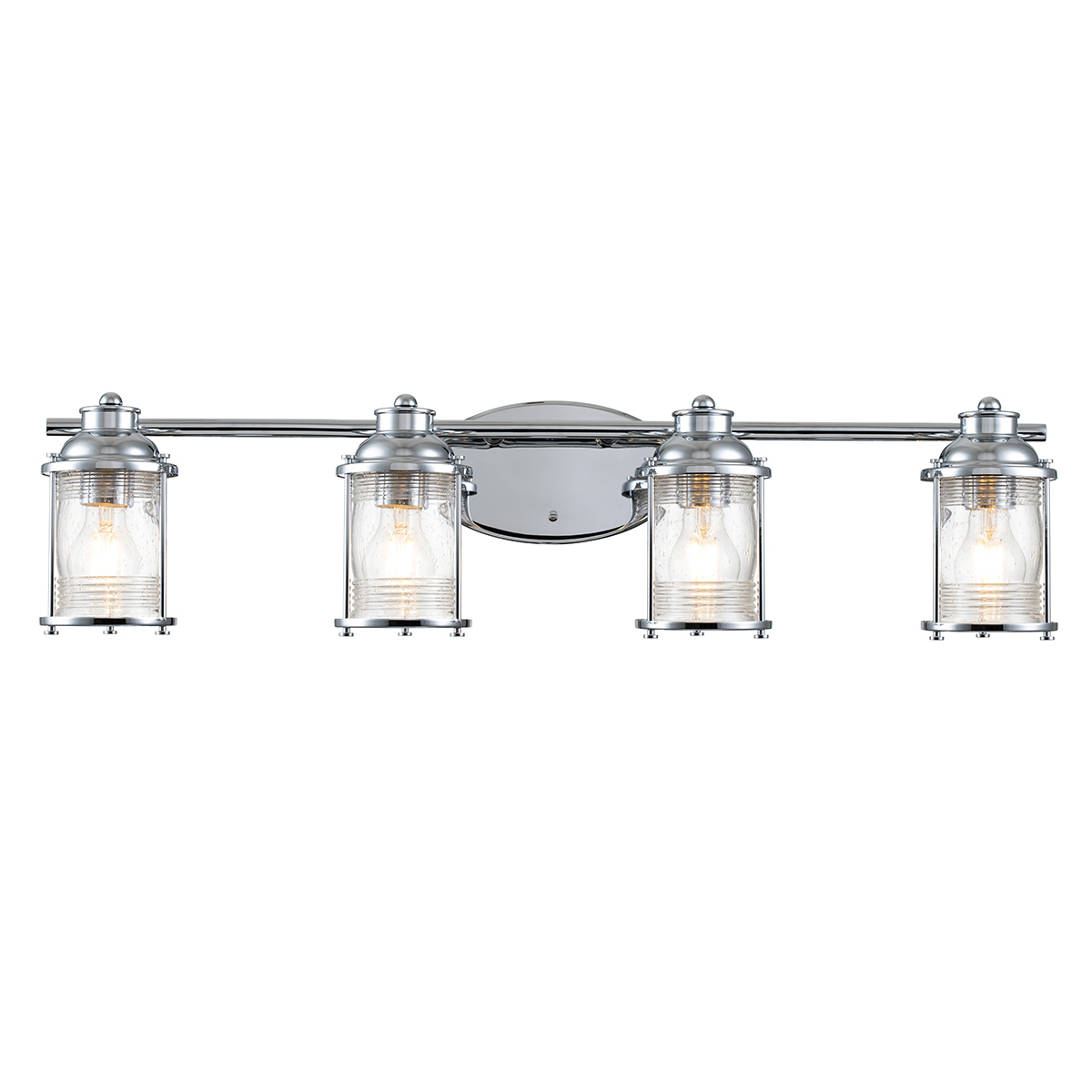 Ashland Bay 85cm Chrom badeværelseslampe Fra Elstead Lighting - Den er lavet af stål og glas og tilbyder en luksuriøs poleret kromfinish og fire smukt teksturerede glas, der spreder lyset.