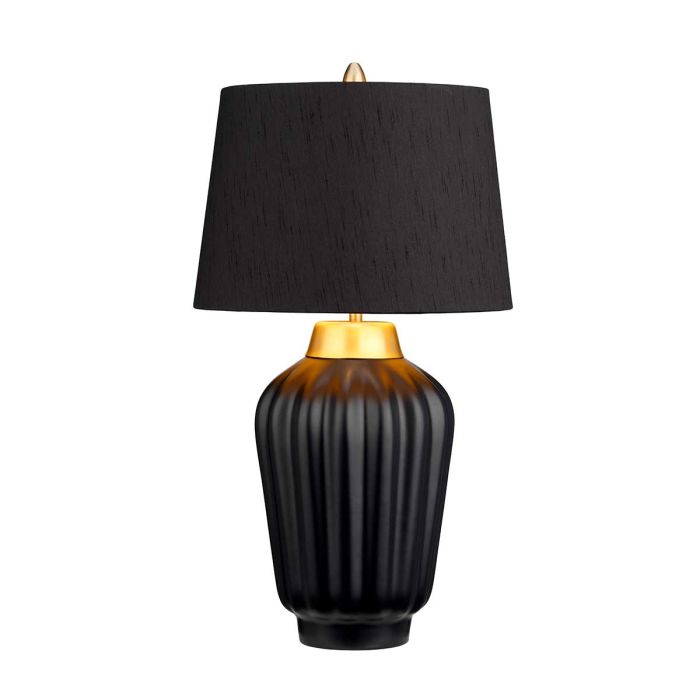 Bexley 56cm Sort bordlampe Fra Elstead Lighting - Den levereras med en avsmalnande lampsk&auml;rm i svart konstsilke med en m&auml;ssingf&auml;rgad insida, handgjord i Storbritannien.