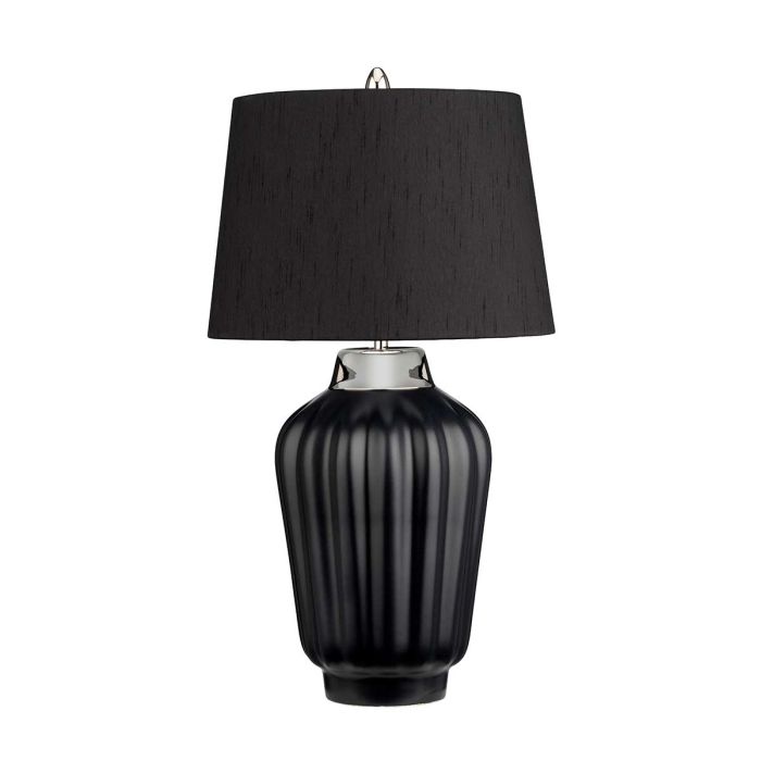Bexley 56cm Sort bordlampe Fra Elstead Lighting - Den levereras med en avsmalnande lampsk&auml;rm i svart konstsilke med en silverlaminerad insida, handgjord i Storbritannien.