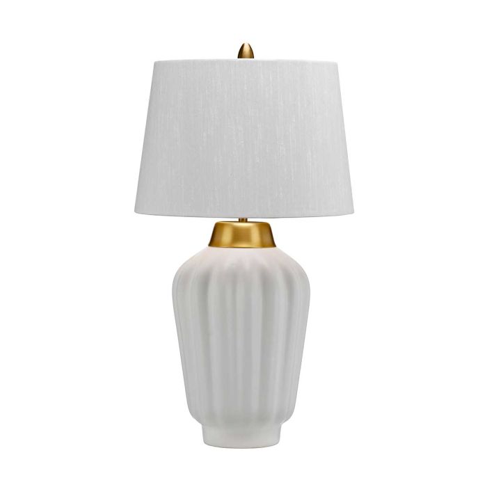 Bexley 56cm Hvid bordlampe Fra Elstead Lighting - Den levereras med en avsmalnande lampsk&auml;rm i ljus elfenbensf&auml;rgad konstsilke med en m&auml;ssingf&auml;rgad insida, handgjord i Storbritannien.