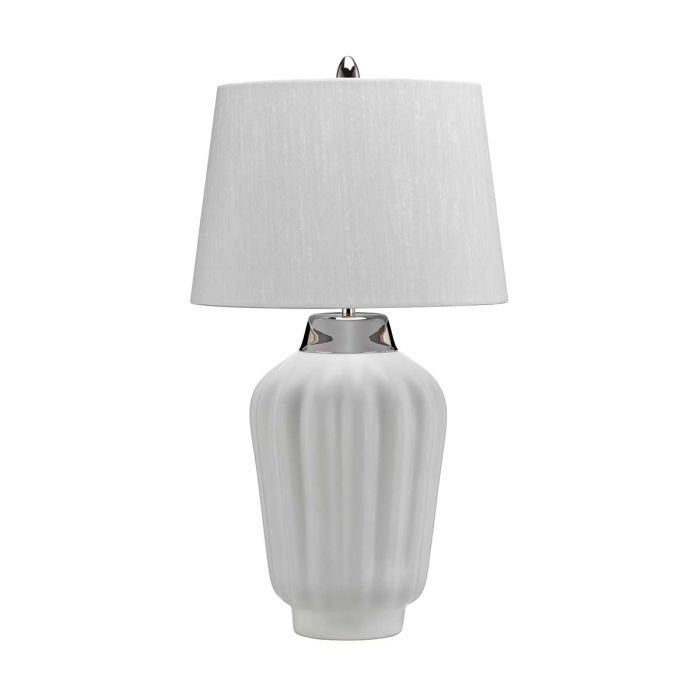 Bexley 56cm Hvid bordlampe Fra Elstead Lighting - Den levereras med en avsmalnande lampsk&auml;rm i ljus elfenbensf&auml;rgad konstsilke med en silverlaminerad insida, handgjord i Storbritannien.