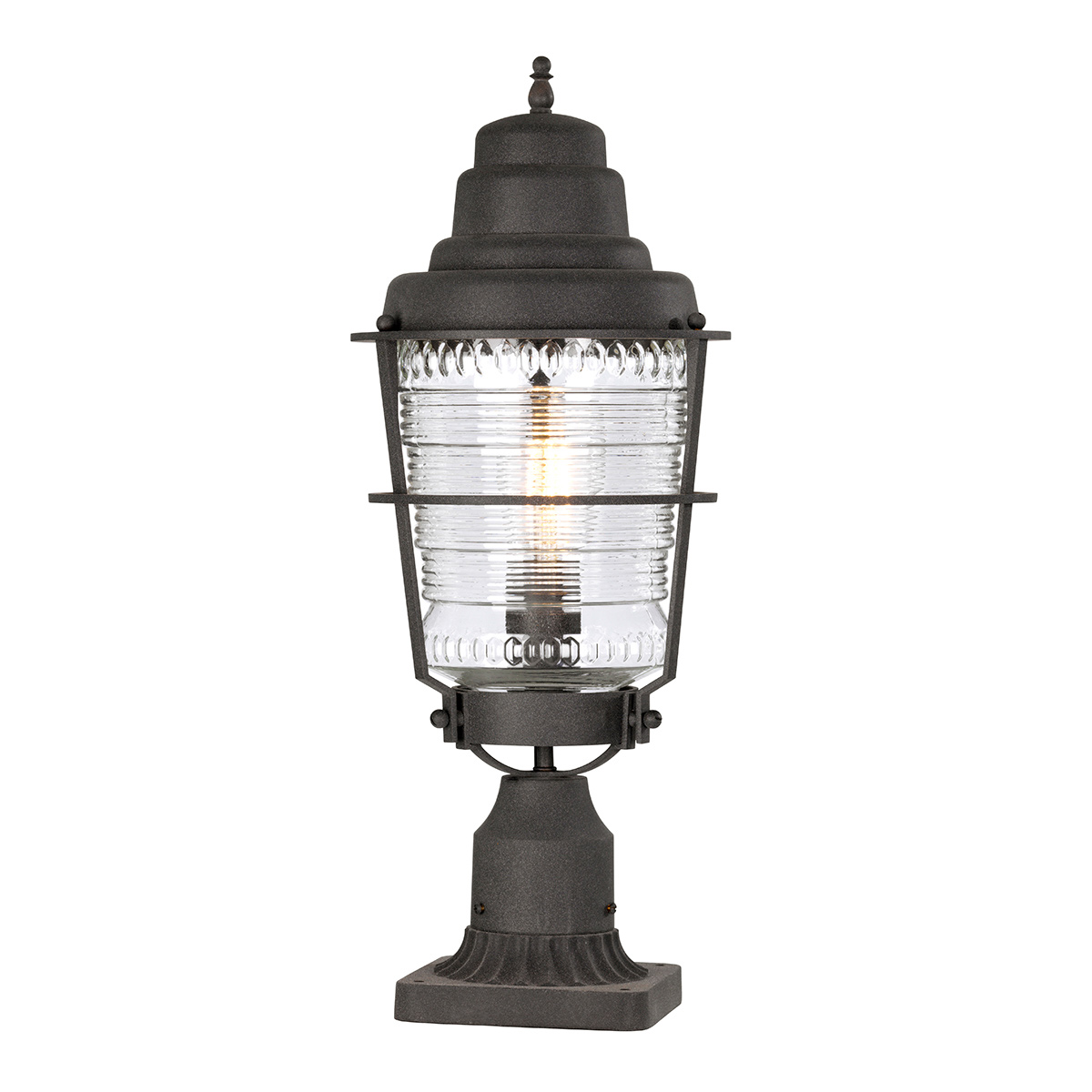 Chance Harbor 50cm Zink Fra Elstead Lighting - Den kombinerer en rustik zinkfinish med klart glas i en smuk riflet struktur, der giver en elegant lysfordeling.