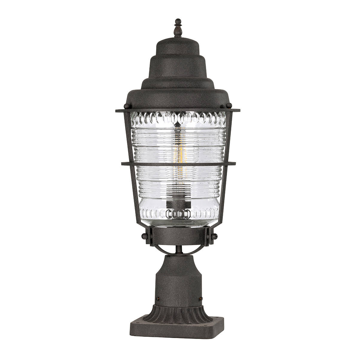 Chance Harbor 50cm Zink Fra Elstead Lighting - Den kombinerer en rustik zinkfinish med klart glas i en smuk riflet struktur, der giver en elegant lysfordeling.