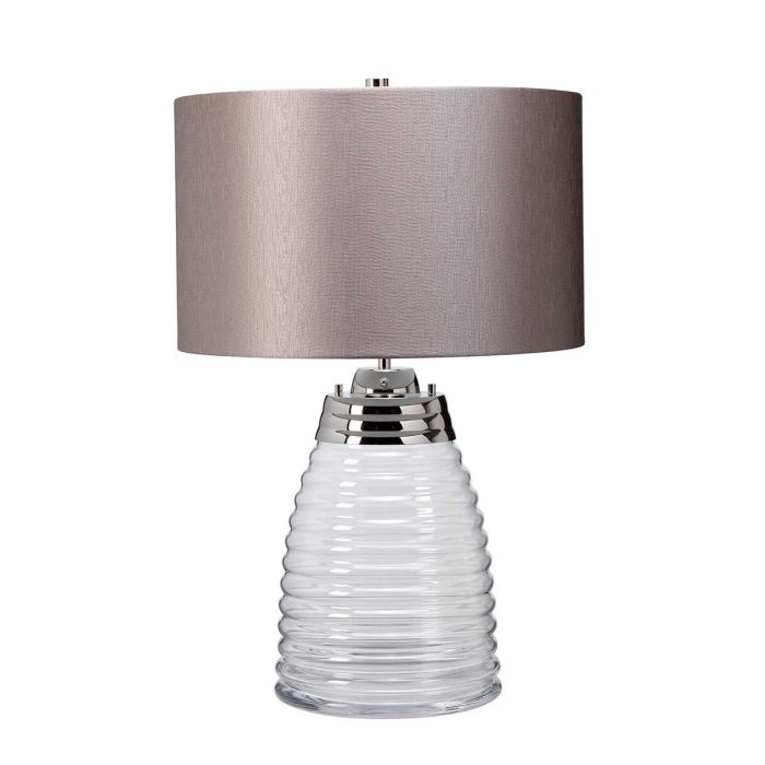 Milne 64cm Grå bordlampe Fra Elstead Lighting - Till sk&auml;rmen beh&ouml;vs en E27 ljusk&auml;lla (ej inkluderad) och till basen ing&aring;r en utbytbar 8W LED GU10-lampa, som ger 560 lumen vid en f&auml;rgtemperatur p&aring; 3000K.