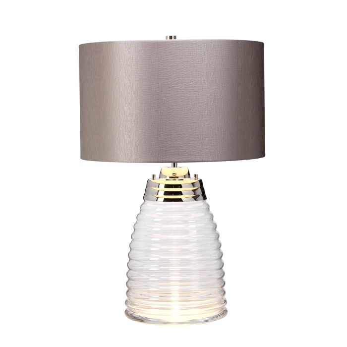 Milne 64cm Grå bordlampe Fra Elstead Lighting - Till sk&auml;rmen beh&ouml;vs en E27 ljusk&auml;lla (ej inkluderad) och till basen ing&aring;r en utbytbar 8W LED GU10-lampa, som ger 560 lumen vid en f&auml;rgtemperatur p&aring; 3000K.