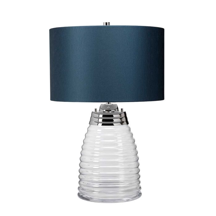 Milne 64cm Blå bordlampe Fra Elstead Lighting - Till sk&auml;rmen beh&ouml;vs en E27 ljusk&auml;lla (ej inkluderad) och till basen ing&aring;r en utbytbar 8W LED GU10-lampa, som ger 560 lumen vid en f&auml;rgtemperatur p&aring; 3000K.