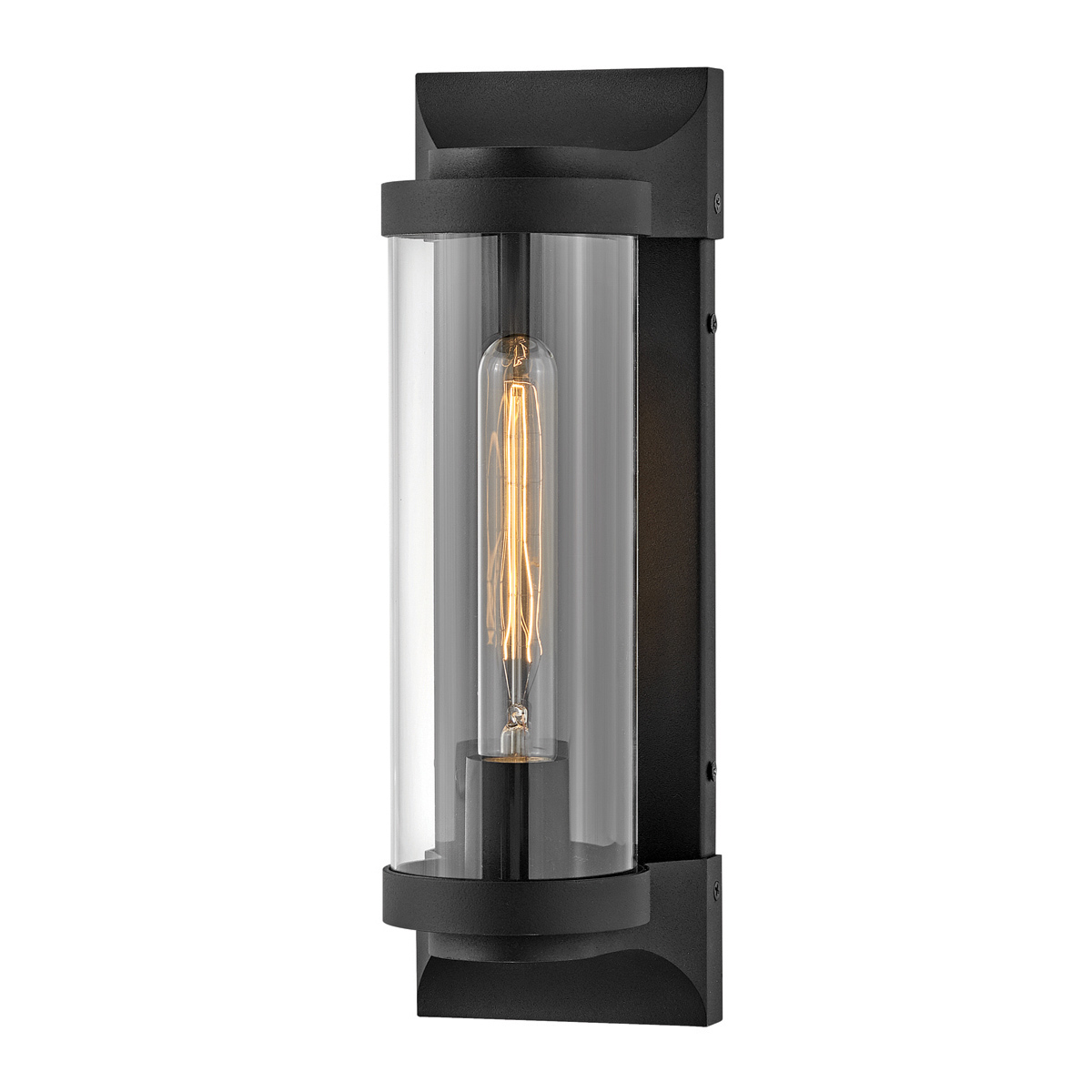 Pearson Sort udendørslampe Fra Elstead Lighting - Tillverkad av aluminium, m&auml;ssing och glas, erbjuder den en robust och h&ouml;gkvalitativ konstruktion med en vacker texturerad svart finish.