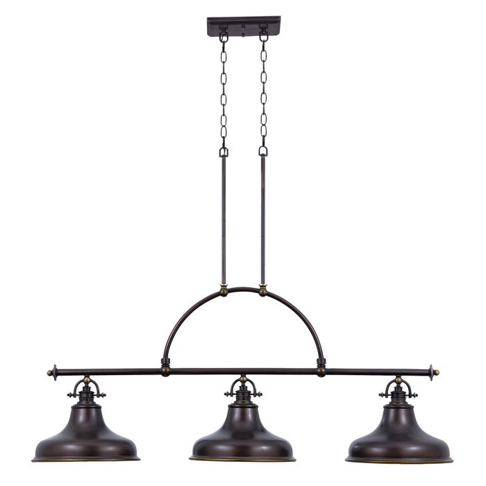 Emery 133cm Bronze loftslampe Fra Elstead Lighting - Lampen er lavet af st&aring;l med en smuk, m&oslash;rk bronzefinish og har tre dekorative sk&aelig;rme, der g&oslash;r den til et tydeligt blikfang.
