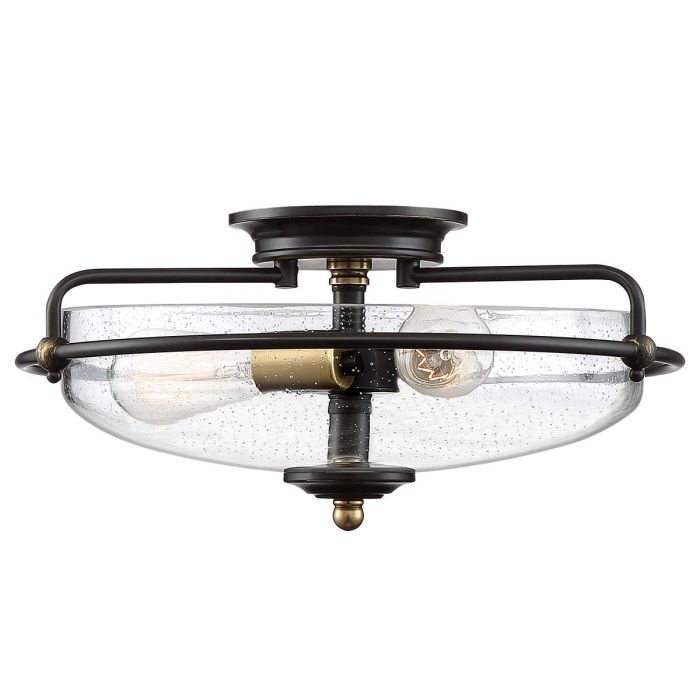 Griffin Ø42 Bronze plafond Fra Elstead Lighting - Den klara bubbelglas-sk&auml;rmen framh&auml;ver ljusk&auml;llorna och ger en bra och fin ljusspridning i rummet.