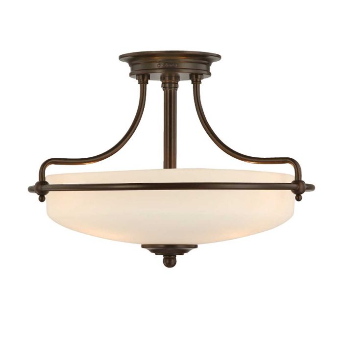 Griffin Ø42 Bronze plafond Fra Elstead Lighting - Den etsade sk&auml;rmen &auml;r vitm&aring;lad p&aring; insidan, vilket sprider ljuset j&auml;mnt och skapar en behaglig belysning i hemmet.