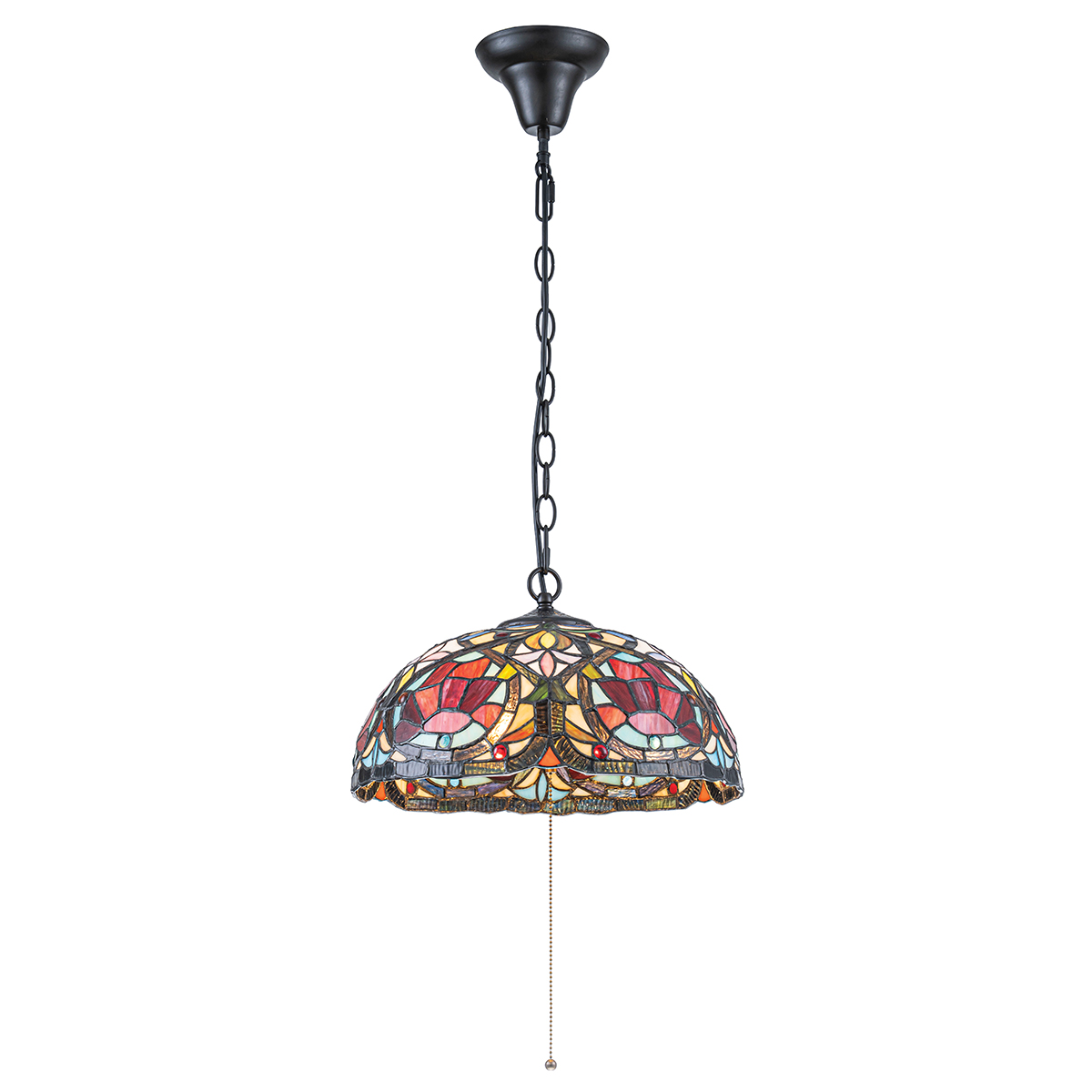 Larissa Ø38 Flerfarvet Fra Elstead Lighting - Larissa er en dekorativ loftspendel i klassisk Tiffany-stil, fremstillet af st&aring;l med en smuk vintage bronzefinish.