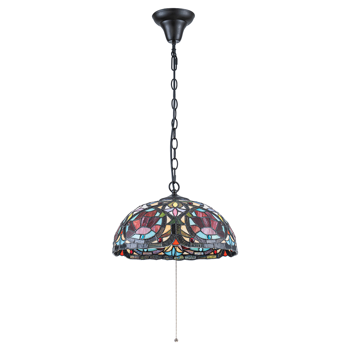 Larissa Ø38 Flerfarvet Fra Elstead Lighting - Larissa er en dekorativ loftspendel i klassisk Tiffany-stil, fremstillet af st&aring;l med en smuk vintage bronzefinish.
