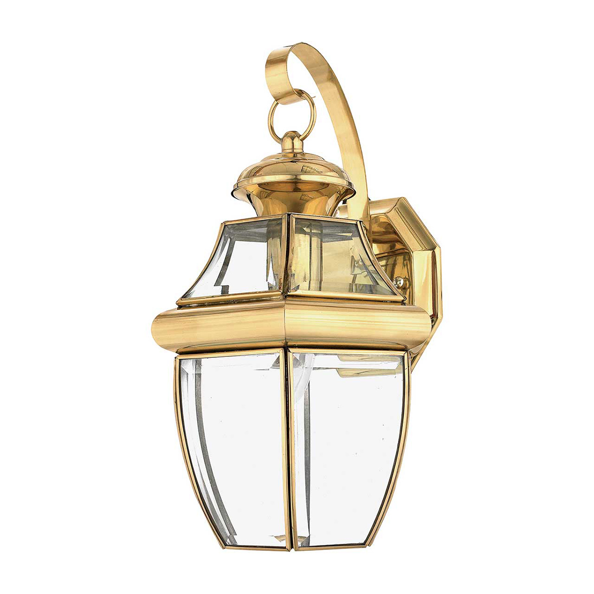 Newbury Poleret messing udendørslampe Fra Elstead Lighting - Det klassiske design med facetteret klart glas og højkvalitets messing skaber en sofistikeret atmosfære, der passer til de fleste arkitektoniske stilarter.