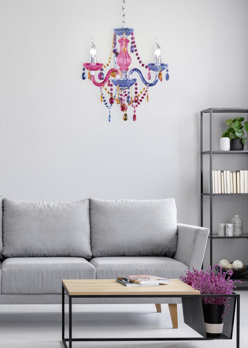 Luster Ø46 Flerfarvet børnelampe Fra Trio Lighting - Den glamour&oslash;se, i&oslash;jnefaldende farve passer perfekt ind i b&oslash;rnev&aelig;relser og us&aelig;dvanlige indretningsstile og imponerer med sit smagfulde design og f&oslash;rsteklasses lysforhold.