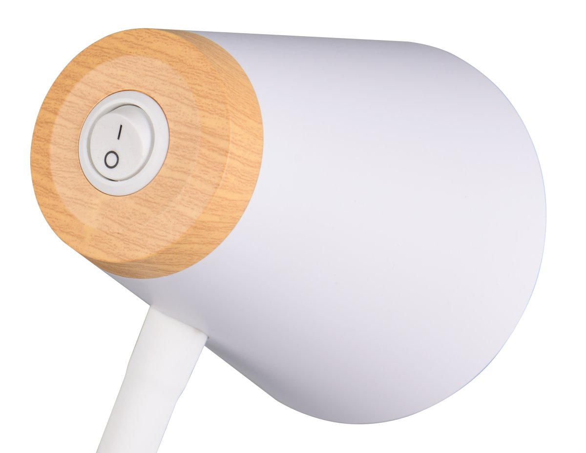 Pongo Hvid klemmelampe Fra Trio Lighting - Pongo er en moderne klemmelampe med dekorative tr&aelig;detaljer.