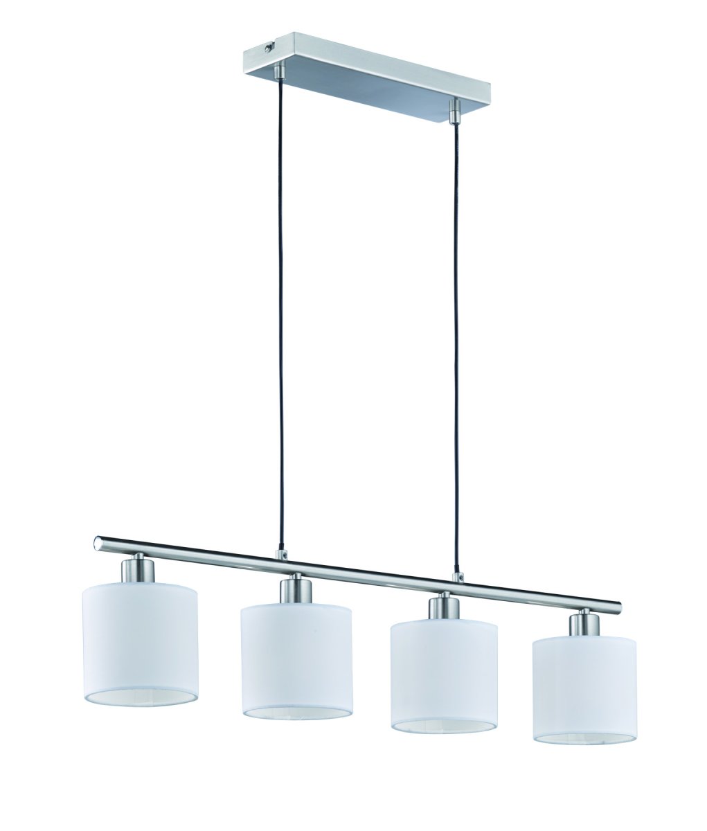 Tommy 75cm Hvid loftslampe Fra Trio Lighting - Fremstillet i b&oslash;rstet st&aring;l og med elegante tekstil nuancer i hvid, skaber Tommy sofistikerede belysningsaccenter, der l&oslash;fter b&aring;de opholds- og spisestue og tilf&oslash;jer en behagelig feel-good f&oslash;lelse.