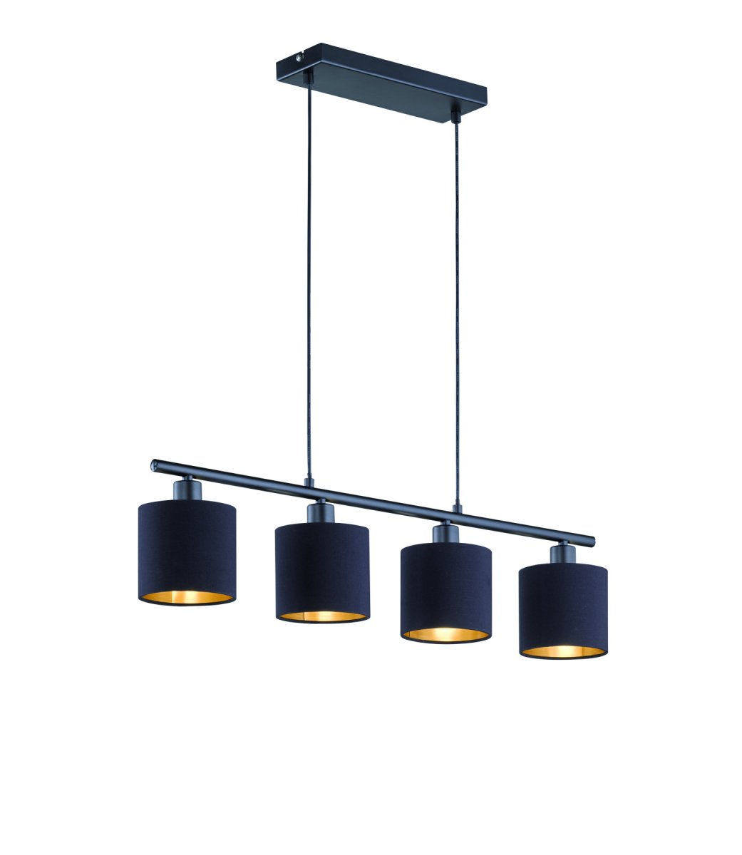 Tommy 75cm Sort loftslampe Fra Trio Lighting - Fremstillet i matsort metal og med elegante tekstilnuancer i sort og guld, skaber Tommy sofistikerede belysningsaccenter, der løfter både opholds- og spiseområder og tilføjer en behagelig feel-good-følelse.