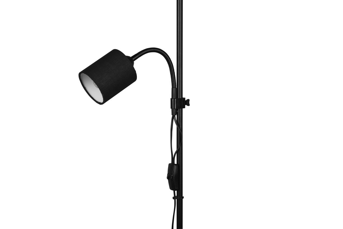 Owen Sort gulvlampe Fra Trio Lighting - Lampen har en fleksibel og h&oslash;jdejusterbar l&aelig;searm, der kan justeres for optimalt lys, hvilket g&oslash;r den ideel som l&aelig;selampe ved sofaen eller i dit l&aelig;sehj&oslash;rne.