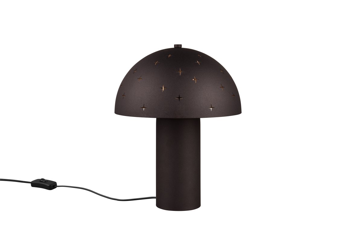 Seta 32cm Sort bordlampe Fra Trio Lighting - N&aring;r lampen er t&aelig;ndt, husker de olien; udsk&aelig;ringerne i metalsk&aelig;rmen om funklende stjerner og skaber en speciel og hyggelig atmosf&aelig;re.
