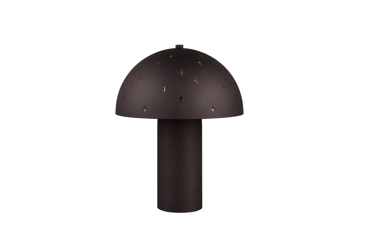 Seta 32cm Sort bordlampe Fra Trio Lighting - N&aring;r lampen er t&aelig;ndt, husker de olien; udsk&aelig;ringerne i metalsk&aelig;rmen om funklende stjerner og skaber en speciel og hyggelig atmosf&aelig;re.