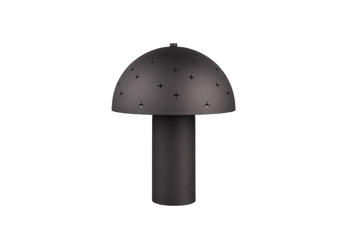 Seta 32cm Sort bordlampe Fra Trio Lighting - N&aring;r lampen er t&aelig;ndt, husker de olien; udsk&aelig;ringerne i metalsk&aelig;rmen om funklende stjerner og skaber en speciel og hyggelig atmosf&aelig;re.