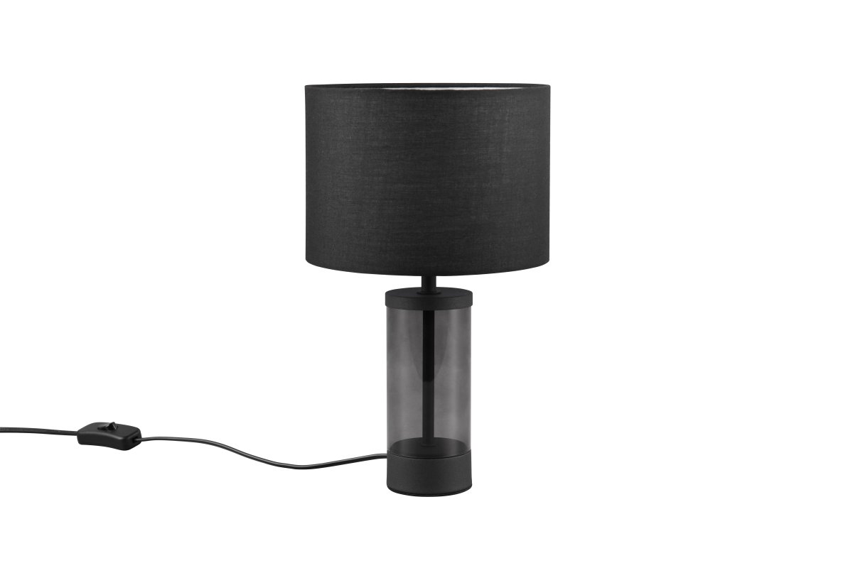 Grazia 34cm Sort bordlampe Fra Trio Lighting - Bordlampen Grazia kombinerer en elegant stofskærm med en stilren cylindrisk fod i glas og metal, som giver et harmonisk og sofistikeret indtryk.