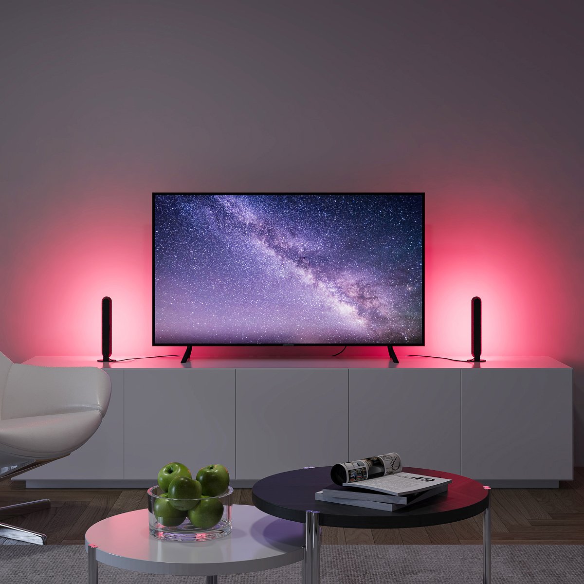 Game 28cm Sort bordlampe Fra Trio Lighting - Dynamic Light-funktionen skaber en magisk atmosfære med forprogrammerede lysscenarier i både flerfarvet og monokromt lys.