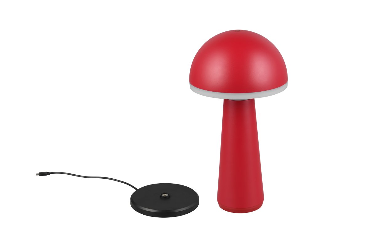 Fungo 30cm RØD bærbar Fra Trio Lighting - Den bærbare Fungo bordlampe kombinerer moderne design med innovative funktioner, hvilket gør den til en favorit blandt genopladelige lamper.