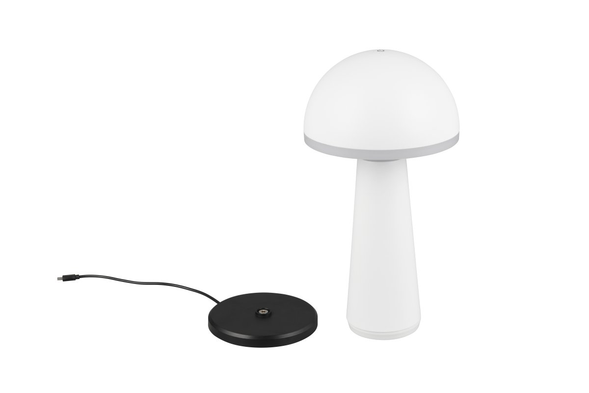 Fungo 30cm Hvid bærbar Fra Trio Lighting - Den bærbare Fungo bordlampe kombinerer moderne design med innovative funktioner, hvilket gør den til en favorit blandt genopladelige lamper.
