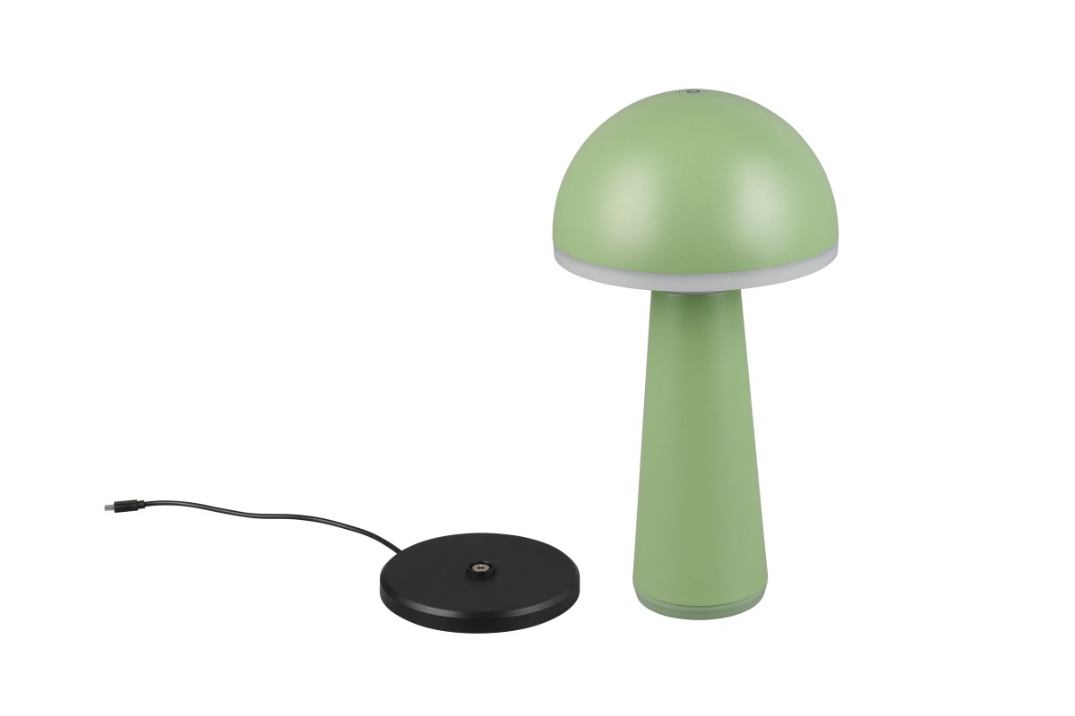 Fungo 30cm Grøn bærbar Fra Trio Lighting - Den bærbare Fungo bordlampe kombinerer moderne design med innovative funktioner, hvilket gør den til en favorit blandt genopladelige lamper.